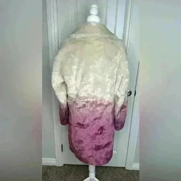 NWT Guess Clara Pink/Cream Faux Fur Coat, Size Large - Picture 8 of 14